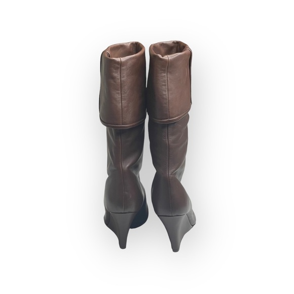 Luxe: new Goldenbleu ♔ Carly Fold Over Wedge Heel Tall Leather Boots ♔ Taupe ♔ - Picture 3 of 16